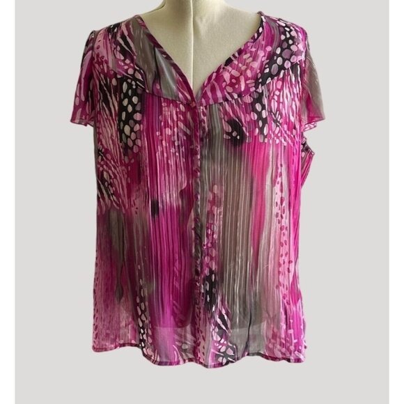 Lane Bryant Women's Button Down Blouse  Pink/Gray Short Sleeve Size 18/20 - Picture 1 of 5